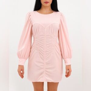 NWOT Something Navy Coquette Puff Sleeve Pink Corset Mini Dress Size Medium